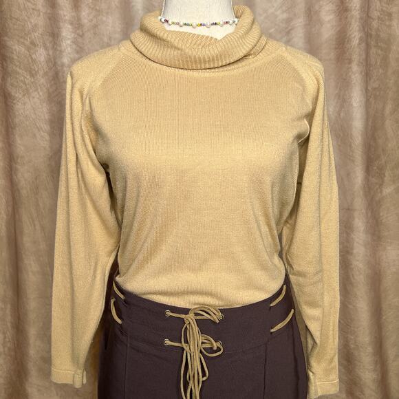 Darlene Sweaters - Vintage 60s by Darlene Turtleneck Sweater Tan Lightweight Retro Knit Classic Mod